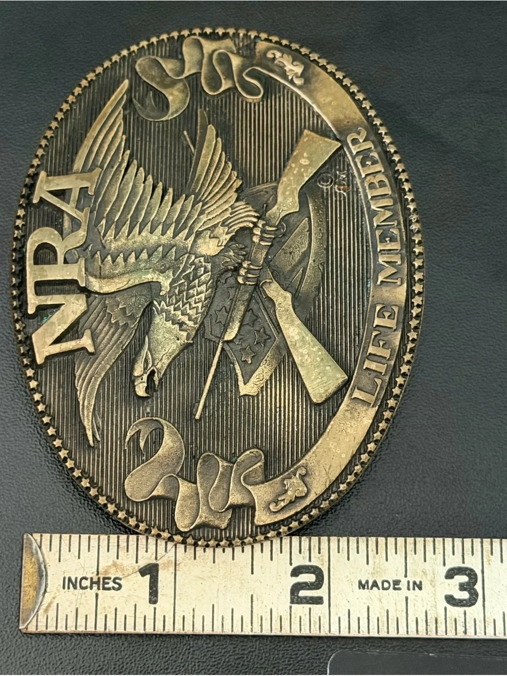 Vintage NRA Life Member Belt Buckle Norman JADCO Solid Brass Eagle Rifles